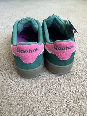 Reebok Green Suede Sneakers with Pink Heel Accent
